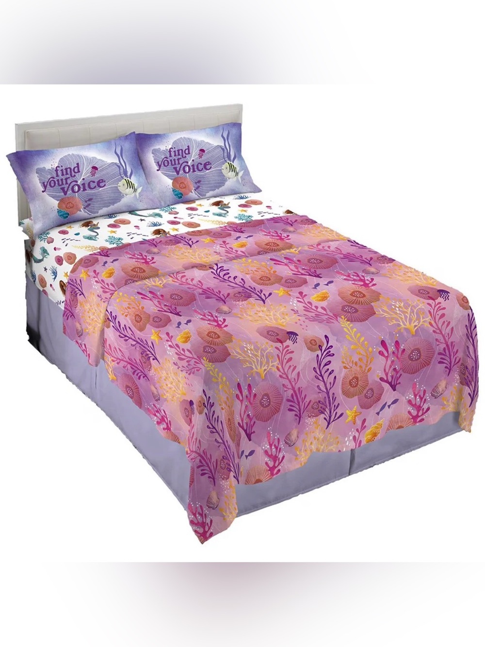 Little Mermaid "Aquatic Outlines" 4 Piece Soft And Cozy Multi-Color Full Bedding